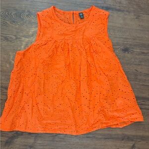 SHEIN Vibrant Orange Eyelet Blouse